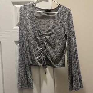 Express Heather Gray Ruched Long Sleeve Top